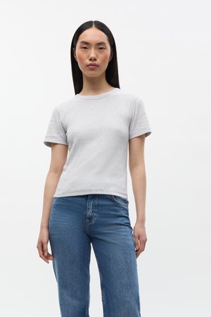 Envii ALLY CROP TEE - Print T-shirt - light grey melange