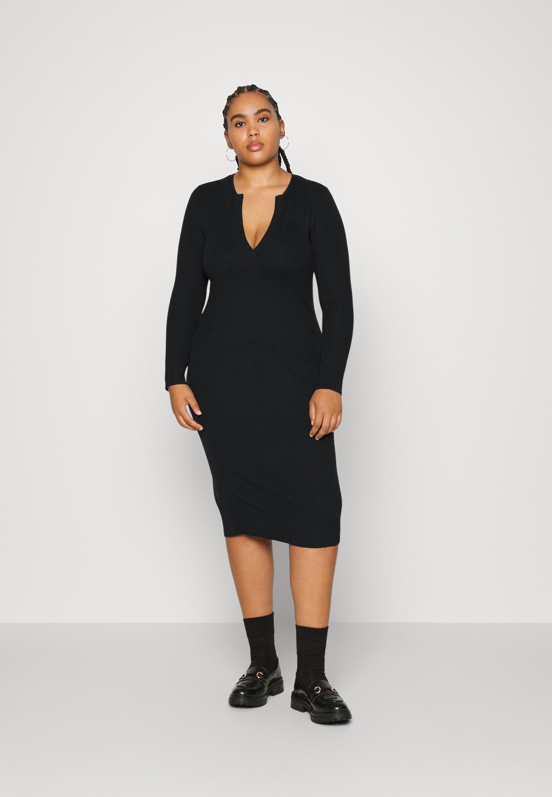 Calvin Klein Curve OPEN NECK DRESS - Jumper dress - ck black/black -  