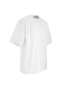 White cotton t-shirt with a crew neck, short sleeves, and relaxed fit. Simple design, no patterns or embellishments.