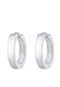 Boucles d'oreilles en argent avec une finition polie, présentant un design lisse et arrondi ainsi qu'un mécanisme de fermeture sans couture.
