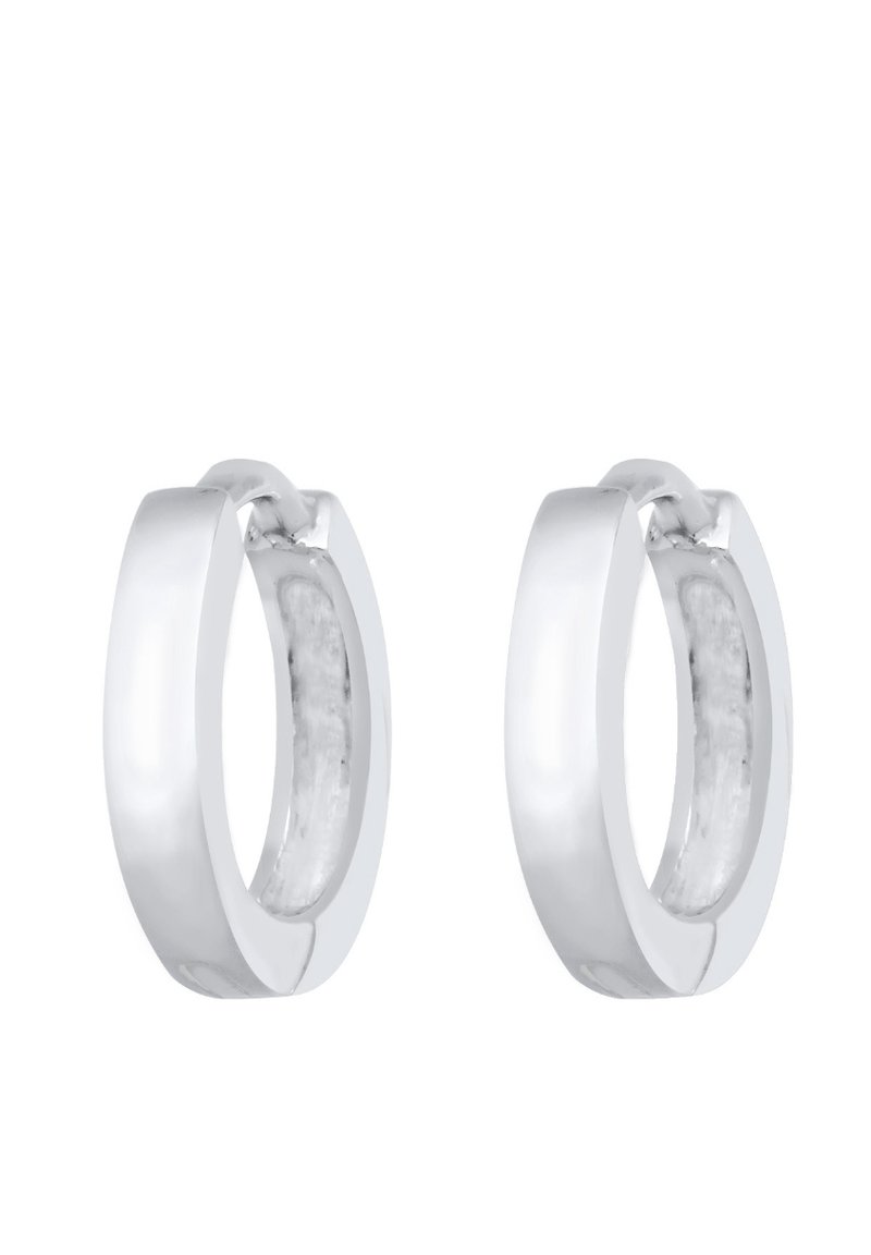 Boucles d'oreilles en argent avec une finition polie, présentant un design lisse et arrondi ainsi qu'un mécanisme de fermeture sans couture.