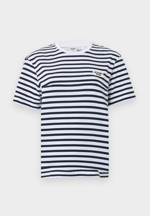 Moška kratka majica s kratkimi rokavi, črno-bele vodoravne črte, okrogel izrez in logotip "JOOP! JEANS" na levi strani prsnega koša.