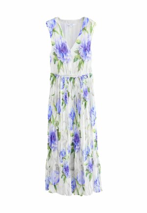 REGULAR FIT - SHOULDER PAD V NECK TIE WAIST PLISSE  - Maxikleid - white purple blue floral