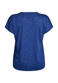 Top de manga corta azul con un corte relajado, con un patrón texturizado y un escote redondeado. Tejido suave con ligero elastano.