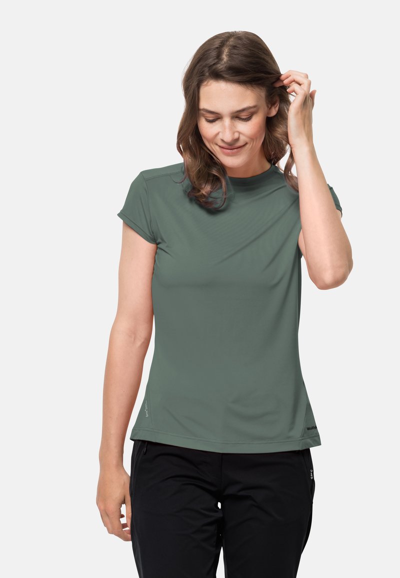 Damen Sportbekleidung | Jack Wolfskin TASMAN S/S W T-Shirt basic hedge green/grau - JY68500 Damen Sportbekleidung | Jack Wolfskin TASMAN S/S W T-Shirt basic hedge green/grau - JY68500
