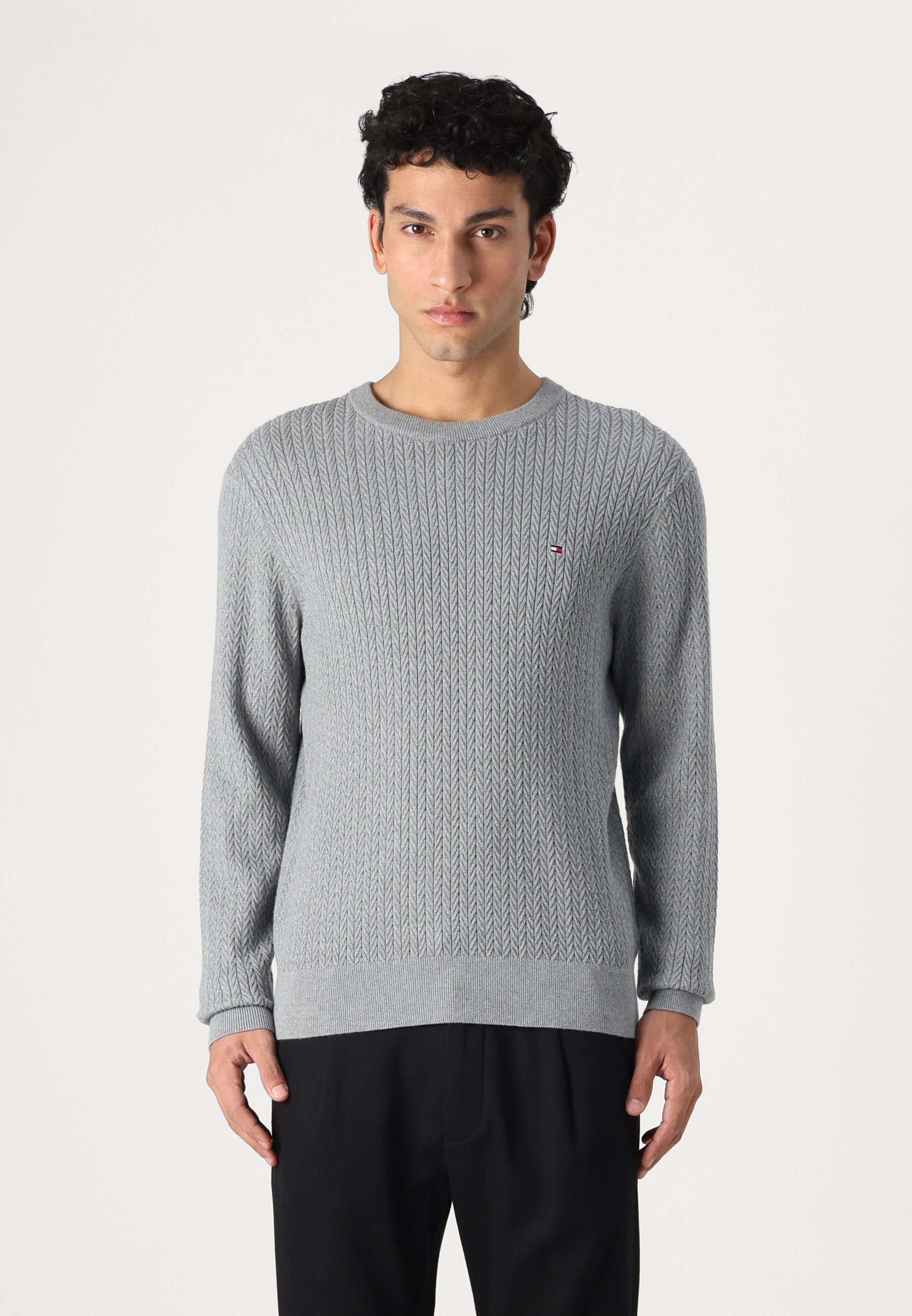 Herringbone Structure Crew Neck Jumper for Men in Cable Knit