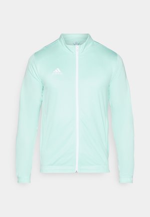 Helle mintgrüne Trainingsjacke mit hohem Kragen und vollem Frontreißverschluss. Verfügt über gerippte Bündchen und ein gesticktes weißes Logo auf der linken Brust.