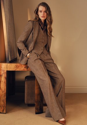 Lauren Ralph Lauren, GLEN PLAID BRUSHED WOOL WIDE-LEG PANT - Панталони - brown/tan multi