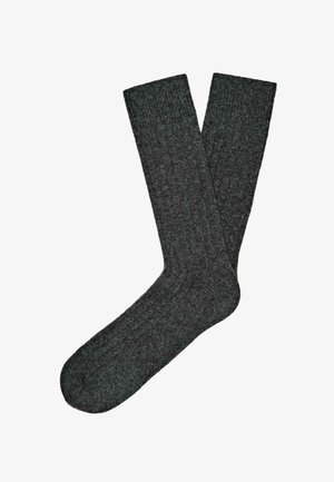 Graue, gerippte Socken aus einem strukturierten Stoff, mit verstärkter Zehen- und Bündchenpartie und einem klassischen Design bis zum Knie.