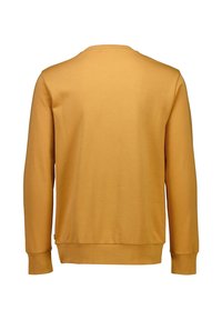 Gul långärmad tröja i mjukt tyg. Har en rund halsringning, ribbade ärmslut och en rak nederkant utan synliga mönster eller detaljer.