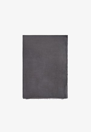 Dunkelgraues quadratisches Halstuch mit glatter Textur und ausgefransten Kanten, hergestellt aus leichtem Stoff. Vielseitiges Design, das zu verschiedenen Stilen passt.