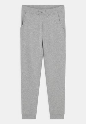 Lichtgrijze katoenen joggingbroek met elastische tailleband, trekkoord aan de voorkant, zijzakken en geribde enkelboorden.