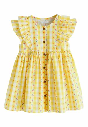 Next REGULAR FIT - DOUBLE RUFFLE SLEEVE DRESS  . - Robe de jour - pastel yellow check