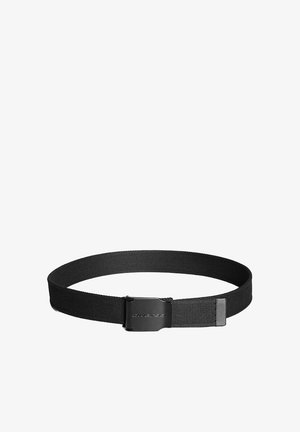 Czarny pasek z tkaniny plecionej z czarną metalową klamrą z wytłoczonym logo marki „diverse”.