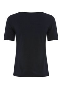 Sort kortærmet t-shirt med rund hals, fremstillet af blødt bomuldsstof, med en afslappet pasform og glat tekstur uden mønstre eller grafik.