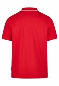 Rode polo met korte mouwen, een ribbelkraag en een contrasterende witte rand op de kraag. Gemaakt van gladde, lichtgewicht stof.