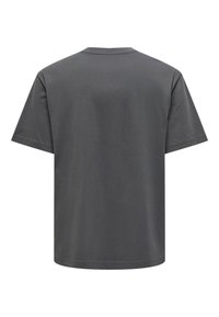 Graues T-Shirt mit kurzen Ärmeln und rundem Halsausschnitt, aus weichem Baumwollmaterial gefertigt, mit einem schlichten Design ohne Muster oder Akzente.