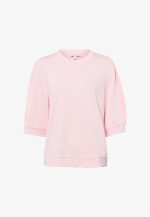 Hellrosa kurzärmliges Sweatshirt mit rundem Ausschnitt, leicht aufgepufftem Ärmel-Design und geradem Saum.