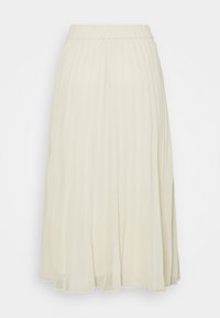 Jupe midi plissée couleur crème avec une taille élastique et un tissu léger et fluide.