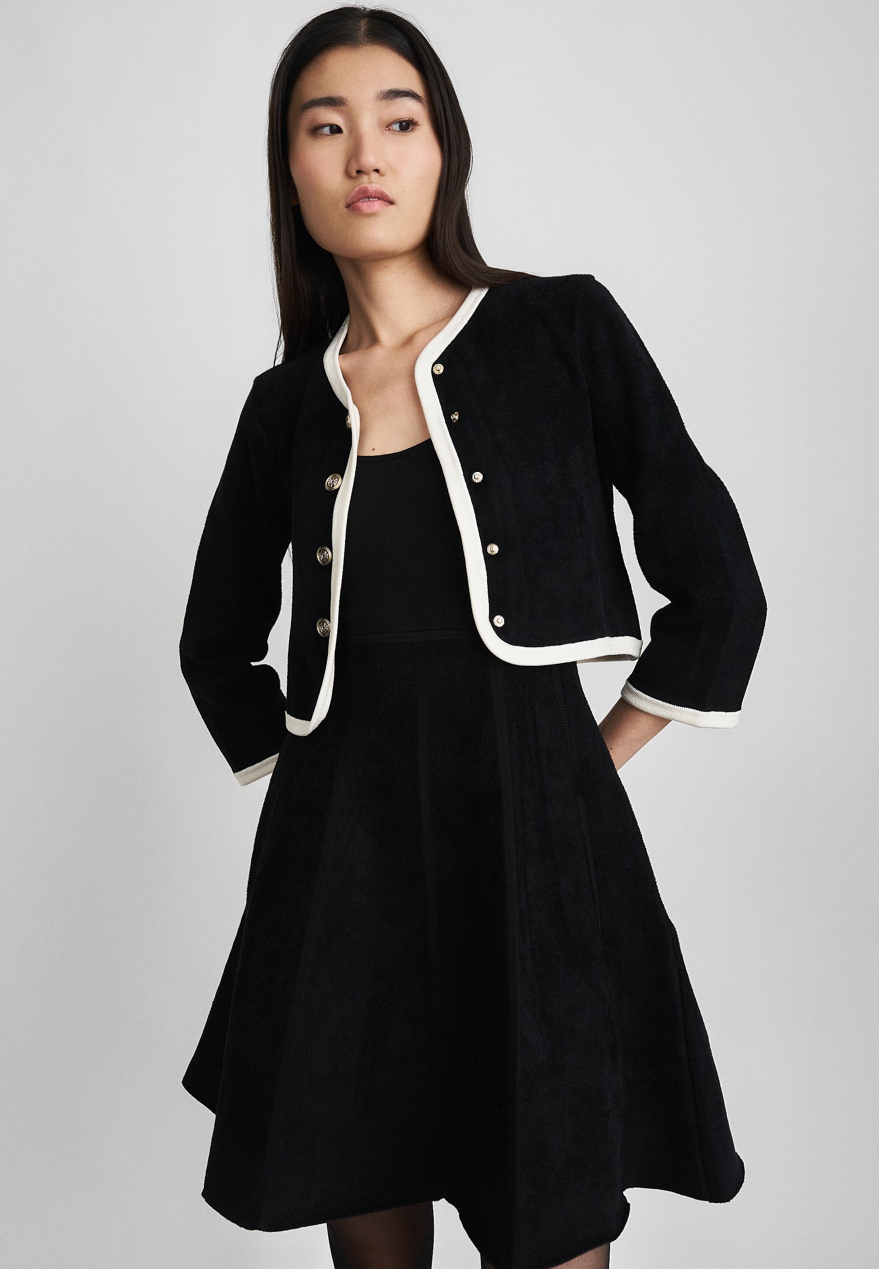 slim fit dress slacks Maje Black Knit Gold Button Short Dress – Phoenix Style main image 0