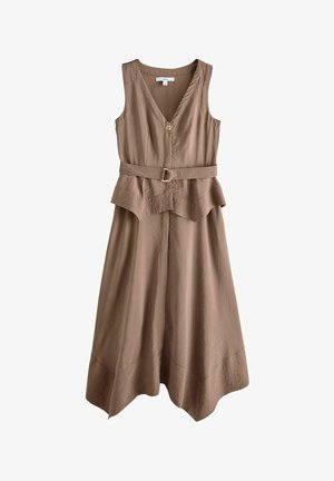Next, REGULAR FIT - V-NECK 2 IN 1 HANKY HEM MIDI DRESS . - Vestido largo - chocolate brown