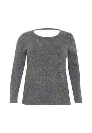 Grå långärmad topp med rund halsringning, tillverkad av ett mjukt, texturerat tyg. Har en avslappnad passform och sidslitsar för ökad rörelsefrihet.