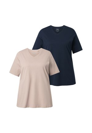 Due t-shirt a manica corta con scollo a V in beige chiaro e blu navy. Realizzate in tessuto morbido, con vestibilità comoda e design minimalista.