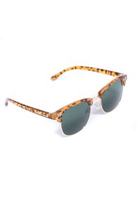 Sunglassai su dėmėta vokus ir žalius tonuotus objektyvus, su metaliniais akcentais ir apvalia rėmo forma. Laikikliai yra liekni ir šiek tiek išlenkti.