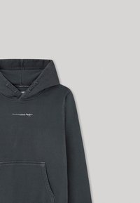 Czarny szary pulower z kapturem, wykonany z mieszanki bawełny, z kieszenią kangurką, kapturem na sznurku i małym białym logo na klatce piersiowej.