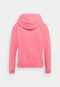 Rosa långärmad hoodie med ribbade muddar och midja, visad från baksidan på en enkel vit bakgrund.