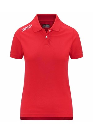 Polo shirt rossa in cotone con colletto classico, patta con due bottoni e logo Kappa ricamato sulla spalla sinistra. Maniche corte.