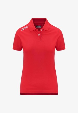 Polo rouge en coton avec un col classique, une patte de boutonnage à deux boutons et le logo Kappa brodé sur l'épaule gauche. Manches courtes.