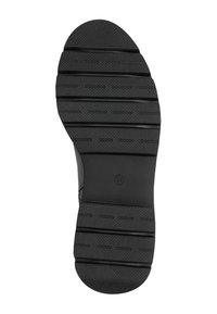 Semelle de chaussure en caoutchouc noir avec surface texturée, présentant des motifs de bande de roulement rectangulaires et une marque de taille estampillée (37) sur le côté du talon.