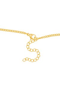 Goldene Armbandkette mit miteinander verbundenen runden Gliedern, einem Karabinerverschluss und einer verstellbaren Verlängerungskette im Schlangendesign.
