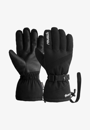 Zwarte handschoenen met een leren palm, softshell materiaal op de achterkant, elastische pols en verstelbare banden voor een goede pasvorm. Voorzien van een Gore-Tex-label.