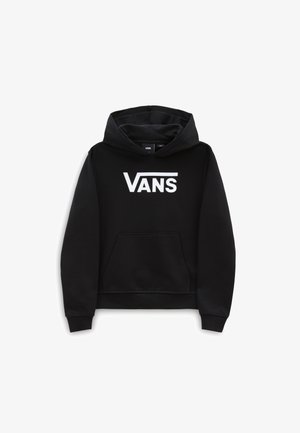 Czarna bluza z kapturem z mieszanki bawełny, z przednią kieszenią, ściągaczami przy rękawach i białym logo "VANS" na piersi. Klasyczny krój i design zakładany przez głowę.