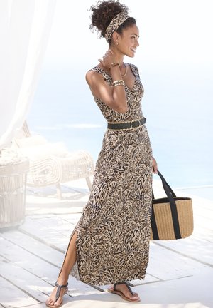 Maxi dress - beige/jeansblau bedruckt