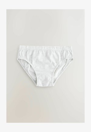 Briefs en coton gris clair avec une texture douce, dotés d'une taille élastique et d'un design de hipster classique. Bords lisses et sans motifs visibles.