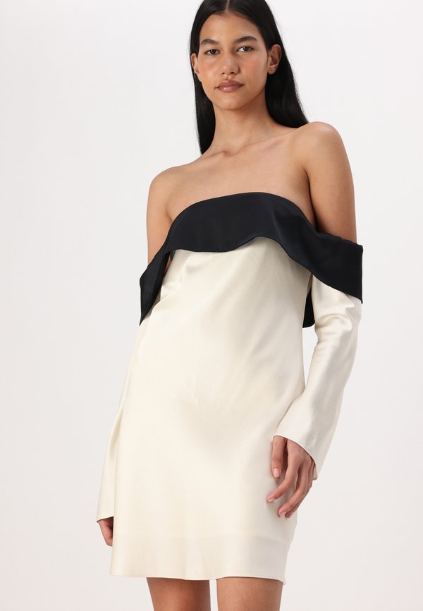 Long-Sleeve Off-The-Shoulder Satin Mini Dress - Cocktail dress / Party dress3