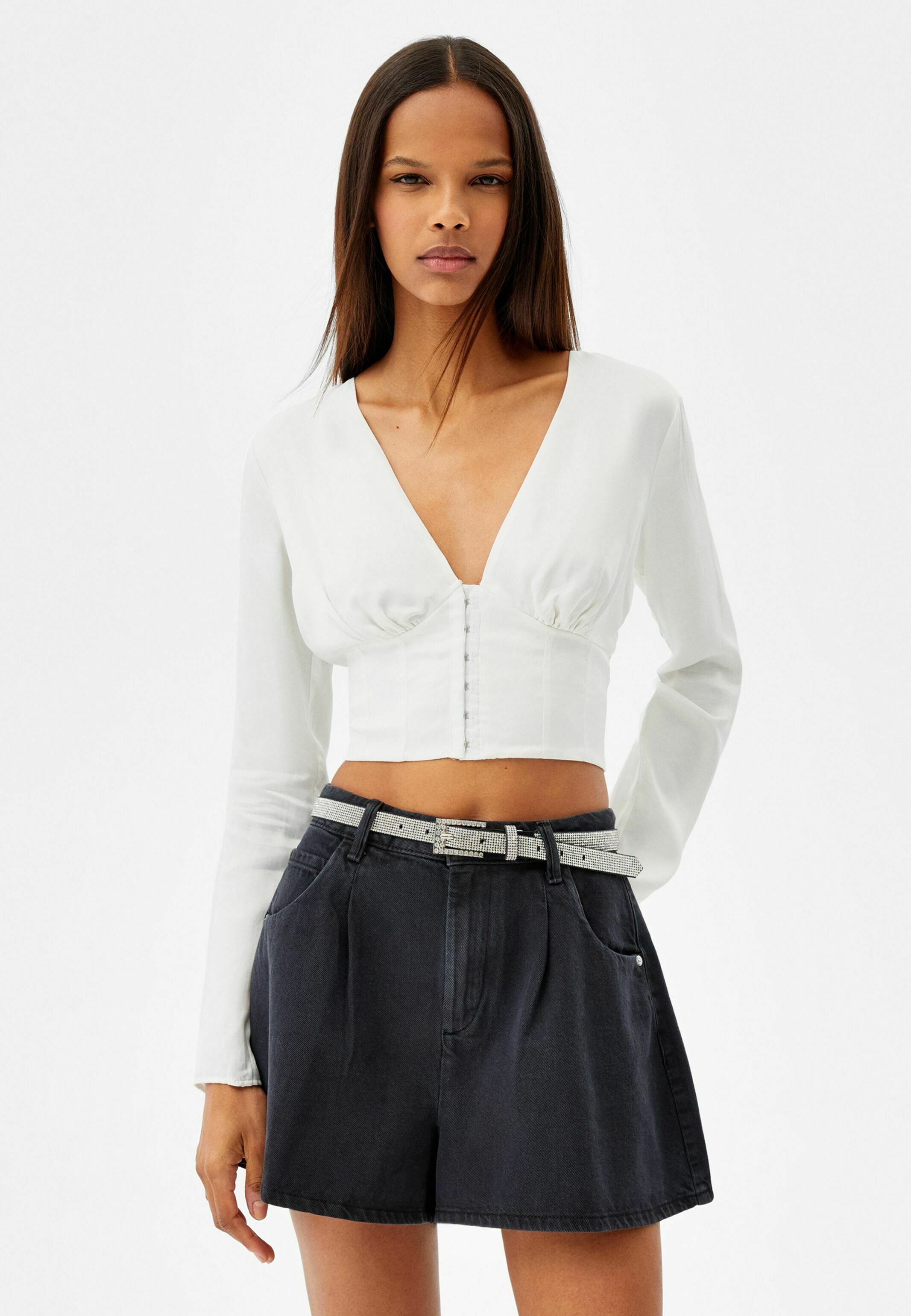 bershka white long sleeve top