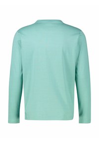 Long-sleeve shirt in light mint green, made of soft cotton with a crew neckline and a smooth texture. Simple, unadorned design.