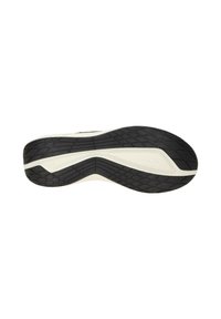 Suela de goma negra con un patrón de agarre texturizado, featuring una entresuela blanca. Logo visible en el costado, diseñado para tracción y estabilidad.