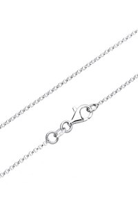Sølv kædereg necklace med små led, en hængelås og en cirkulær forbindelsesring. Glat tekstur med en skinnende finish.