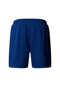 Shorts bleu marine à taille élastique avec un design simple, sans logos ni motifs visibles, vus de face sur un fond blanc.