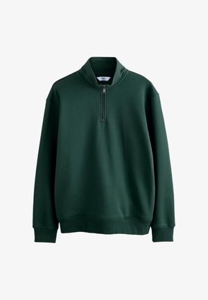 Felpa verde scuro con collo alto, dotata di chiusura a mezza zip e maniche lunghe, realizzata in morbido tessuto misto cotone.