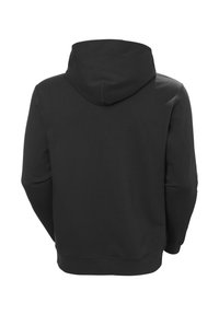 Black hoodie featuring a hood, long sleeves, and a relaxed fit. Made from soft fabric with a smooth texture and no visible embellishments.