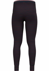Leggings mit schmalem Schnitt, aus dehnbarem Stoff, mit horizontalen Streifen in Marineblau und Rot. Knöchellang mit einem einfarbigen Bund.