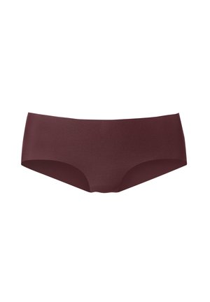Seamless dark burgundy women's hipster underwear with smooth fabric and a low-rise cut, displayed against a white background.