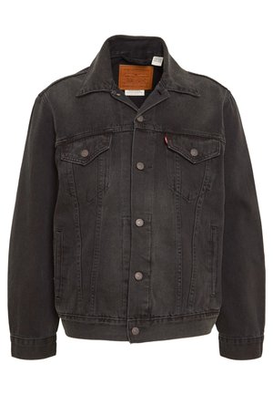 Veste en jean noire avec fermeture à boutons sur le devant, deux poches poitrine à rabat, poches latérales pour les mains et col, étiquette de marque Levi's à l'intérieur du col.