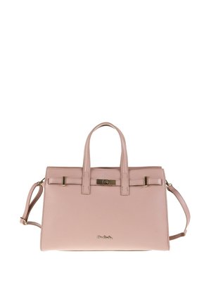 Borsa a mano in pelle rosa chiaro con manici superiori, tracolla rimovibile, chiusura in tonalità dorata e piccolo logo al centro anteriore.